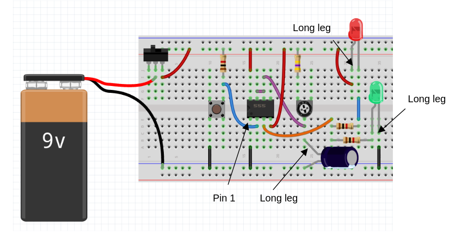 Adjustable timer breadboard layout